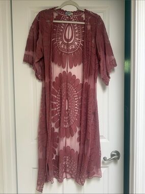 Boho Lace Open-Front Kimono Dusty Rose